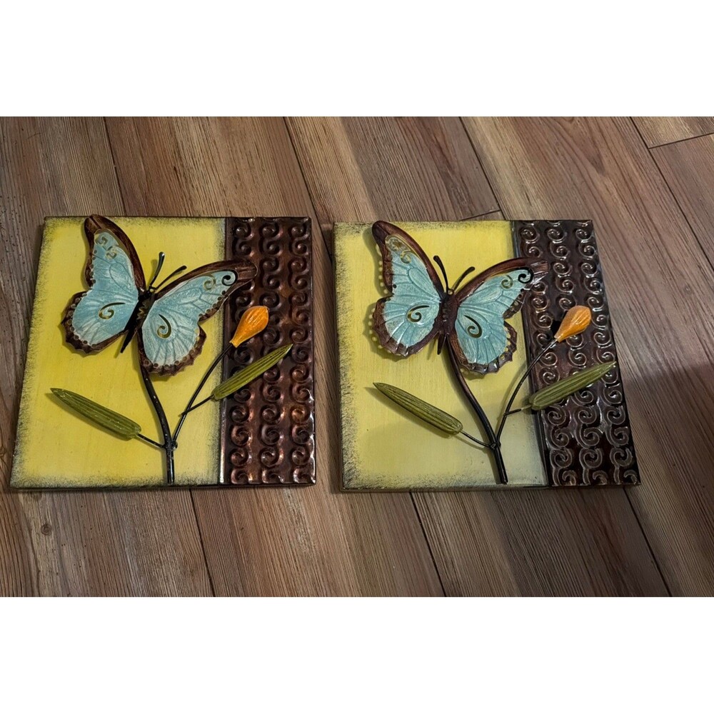 Metal 3D Butterfly Wall Art Lot Of 2. 10x10” Beautiful Decor Pieces. Great Cond!